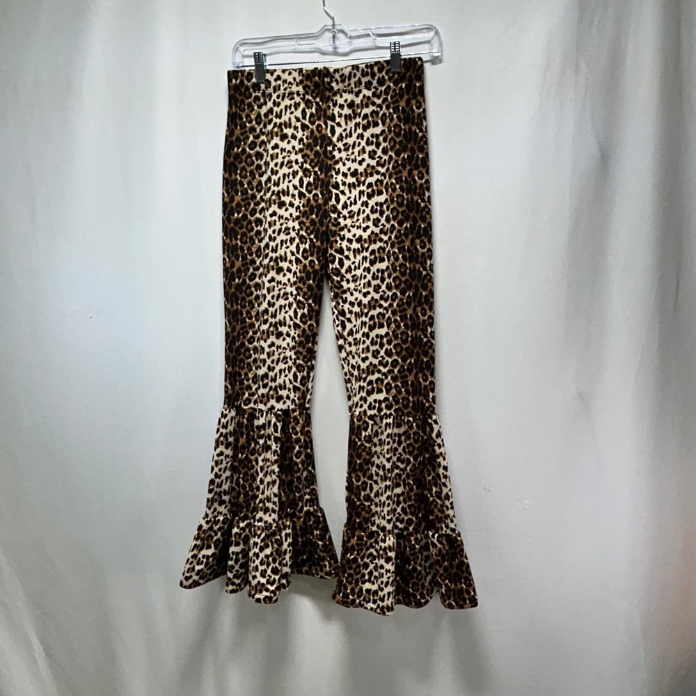 Park Avenue Leopard Print Flare Leggings‎ Ruffle Bell Bottom Pants Women's M